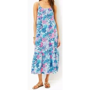 Lilly Pulitzer NWT Amerie Linen Midi Dress Bahamas Beachcomber Sz M Resort $198